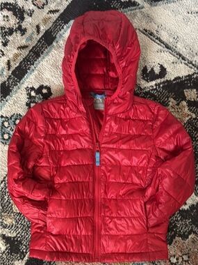 Primary Red Hooded Puffer Jacket for Kids